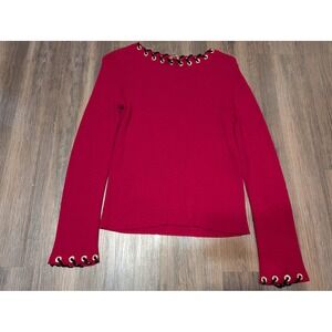 St. John Sport Ribbed‎ Knit Top Grommet Detail Long Sleeve Pullover Size S